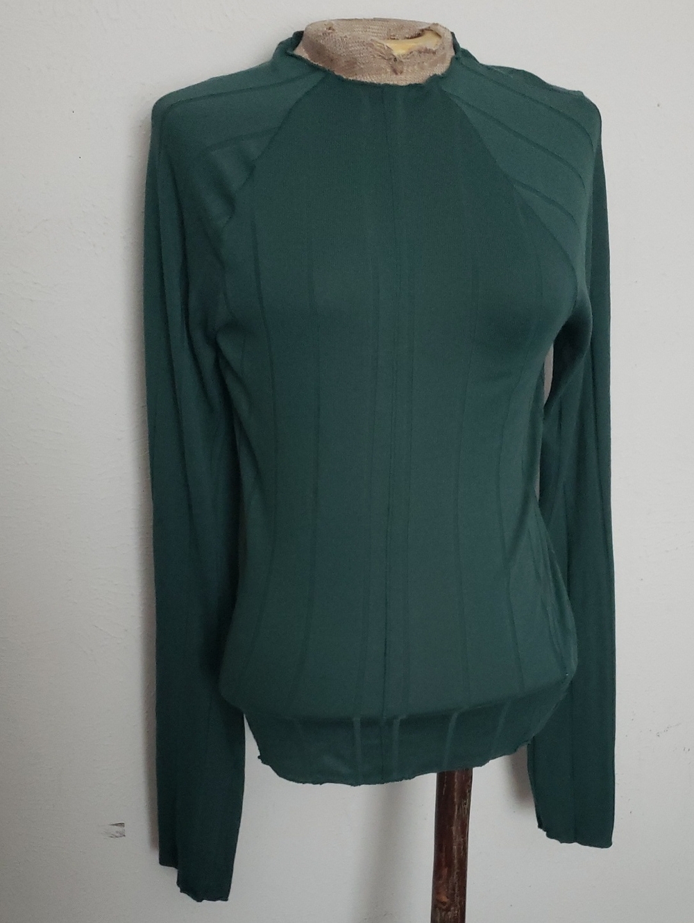 Free People "Wide Eyed" Dark Green Mock Long Sleeve Women's Top Sz L